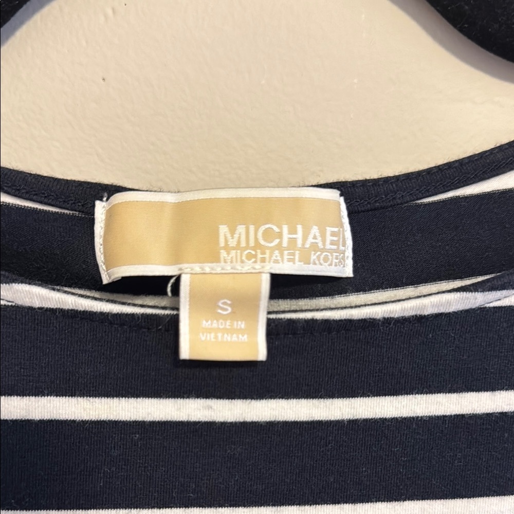 Michael Kors Navy and White Striped T shirt with Gold zipper details - Picture 4 of 7